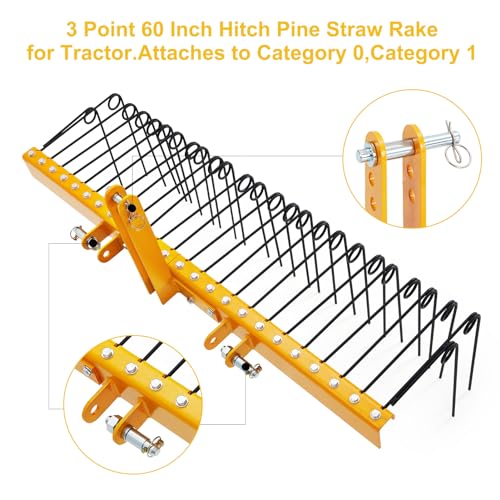 Garvee 60 Inch 3 Point Landscape Rake, Steel Tow-Behind Grass Rake - size: 60 inch