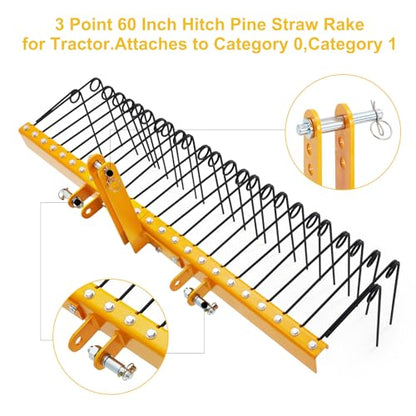 Garvee 60 Inch 3 Point Landscape Rake, Steel Tow-Behind Grass Rake - size: 60 inch