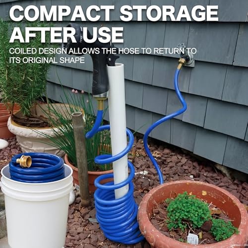 25FT Blue EVA Coil Garden Hose with Metal Fittings - color: Blue, size: 25 feet