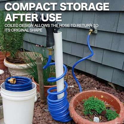 25FT Blue EVA Coil Garden Hose with Metal Fittings - color: Blue, size: 25 feet