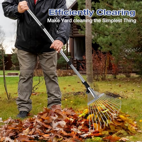 Adjustable Metal-Leaf Rake with Telescopic Handle