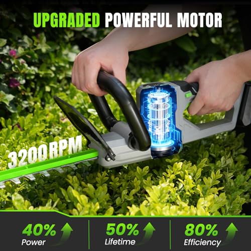 Hedge Trimmer Cordless 22" - 2 x 21V Batteries & Fast Charger, Easy to Use - color: Green