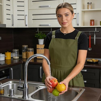 Apron for Women with Pockets Cotton Linen Metal Clip Adjust Kitchen Cooking Baking Gardening Dress Chef Apron - color: 1 Pack-dark Green