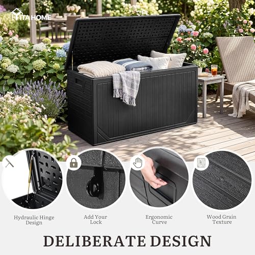 YITAHOME XXL 300 Gallon Extra Large Outdoor Deck Box, Lockable - color: Black, size: 300 Gallon