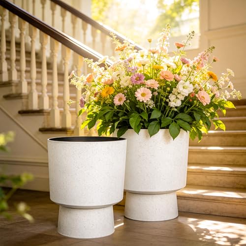 Autodaya 16.75" Urn-Style Planters Set of 2, White Terrazzo Pedestal - color: 16.8"h-white Terrazzo