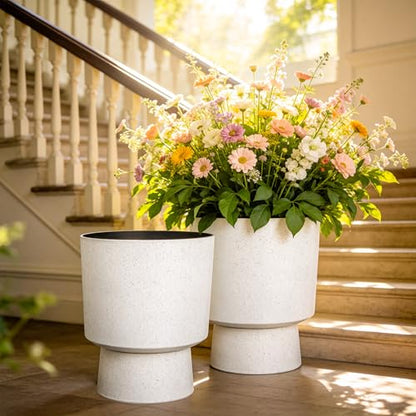 Autodaya 16.75" Urn-Style Planters Set of 2, White Terrazzo Pedestal - color: 16.8"h-white Terrazzo