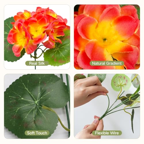 8 Bundles Artificial Geraniums, UV Resistant, Orange - color: Orange