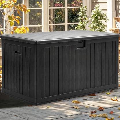 YITAHOME 260 Gallon Large Deck Box with Divider & Side Handles - color: Black, size: 260 Gallon