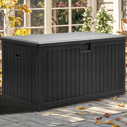 YITAHOME 260 Gallon Large Deck Box with Divider & Side Handles - color: Black, size: 260 Gallon