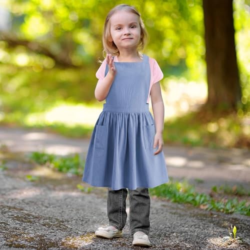 Kids Pinafore Apron, Cross Back Apron, Japanese Style Bib Aprons Home Clothes - color: Blue, size: 60 x 122 cm