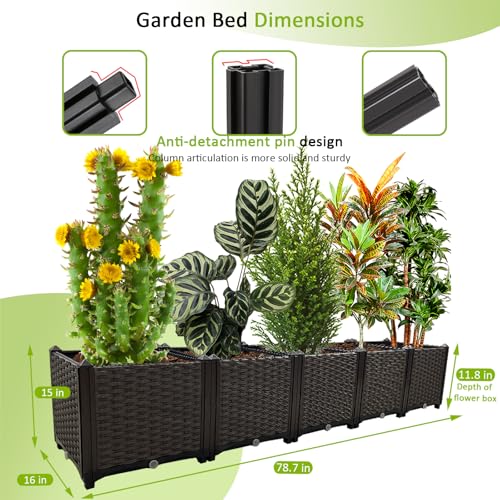 Large Planters for Outdoor Plants Rectangular Raised Garden Bed Elevated Planter Boxes Patio Balcony Deck for Planting Flowers, Vegetables, Tomatoes, and Herbs - color: 78.7"(l)x16"(w)x15"(h)/Brown