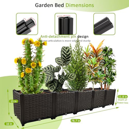 Large Planters for Outdoor Plants Rectangular Raised Garden Bed Elevated Planter Boxes Patio Balcony Deck for Planting Flowers, Vegetables, Tomatoes, and Herbs - color: 78.7"(l)x16"(w)x15"(h)/Brown