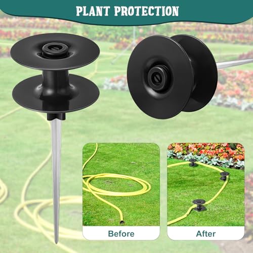 Chumia Garden Hose Guide Stakes, 10 Inch Metal Spike, Black, 2 Pieces - color: Black
