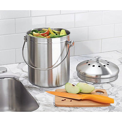 Interdesign 32650 Kitchen Compost Bin, 1.3 Gallon Capacity - color: Brushed Stainless