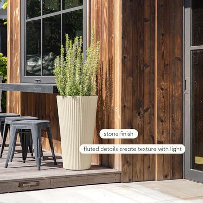 Veradek Demi Series Tall Planter - Tall Tapered Outdoor Planter with Shelf - color: Sand, style: Narrow Groove