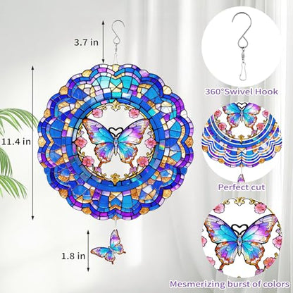 Butterfly Wind Spinner Outdoor Hanging for Yard Garden - color: Purple Butterfly
