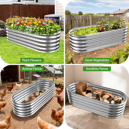 17" Tall Oval-Shaped / Elliptic Metal Raised Garden Bed Outdoor Silver - color: Silver, size: 60X24X16.5 Inches