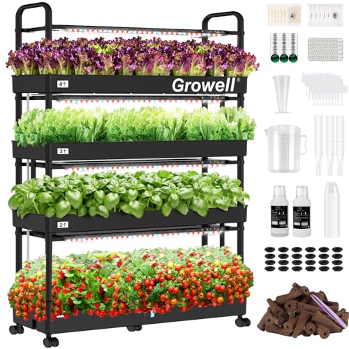 Growell 120 Pods Large Hydroponics Growing System Kit, Indoor Hreb Garden - color: Black, size: 36" - 4 Tier (120 Pods)