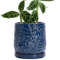 D'vine Dev Embossed Leaves Ceramic Planter, 6 in, Midnight Blue, 27-A-X-3 - color: Midnight Blue, size: 6 Inch