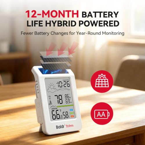 BaldrTherm WiFi Thermometer Hygrometer with Backlight, Weather & Time