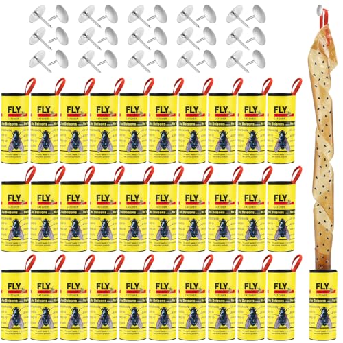 30 Rolls Fly Strips Traps for Home, Sticky Strips, Fly Paper Tape Catcher Ribbon for Gnat Fungus Fruit Flies - color: 30Pack-A