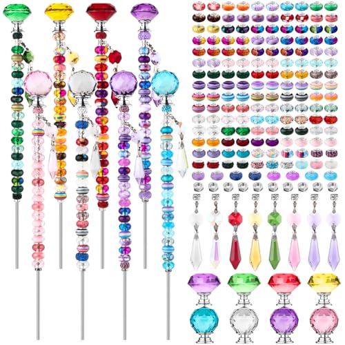 UFU 192Pcs DIY Fairy Wand Beaded Garden Stakes Kit, Decorative Garden Stakes with Colorful Crystal Pendants, Outdoor Fairy Garden Accessories, Beadable Items for Decor, Gifts & Craft (10 in) - size: 8 Pack (8*10IN)