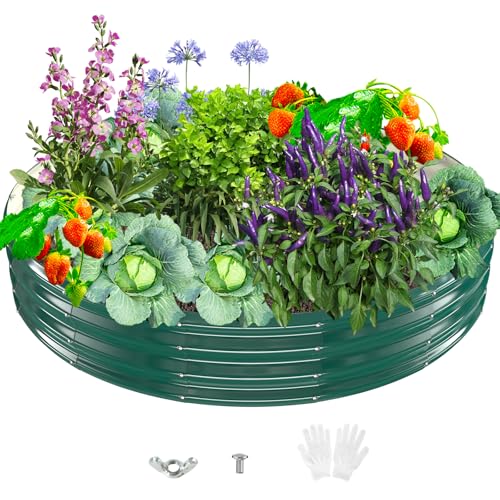 Durable Round Galvanized Steel Raised Garden Bed for Planting,Round Galvanized Steel Fire Ring/Fir Pit for Outdoor- 6×6×1FT,0.8MM Thick (Dark Green, 72 ins Diameter x 12 ins high) - color: Dark Green, size: 72 inches diameter x 12 inches high