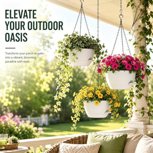 12 Inch Self Watering Hanging Planters 2 Pack, White - color: White