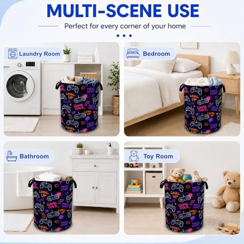 Video Game Laundry Basket,Gamer Controller Collapsible Laundry Hamper with Handles, Waterproof Oxford Cloth Clothes Storage Bin for Bedroom Bathroom Nursery, 20 x 16 in - color: Video Game, Gamer Controller