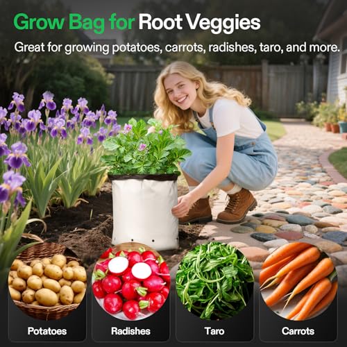 VIVOSUN 50-Pack 3 Gallon Plastic Grow Bags for Plants, Black & White - size: 3 Gallon