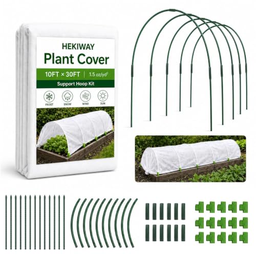 10 FT x 30 FT Frost Cloth Kit with 6 Garden Hoops