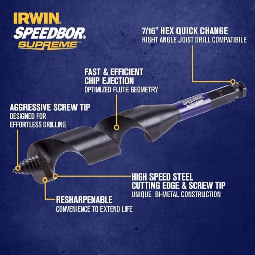 Irwin Tools IWAX3019 Auger Bit 1In X 7.5In Speedbor Supreme - style: 1-In X 7.5-In