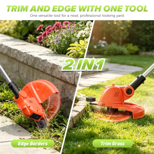 Electric Weed Wacker Eater String Trimmer Weed Whacker Battery Operated 21V - color: Orange