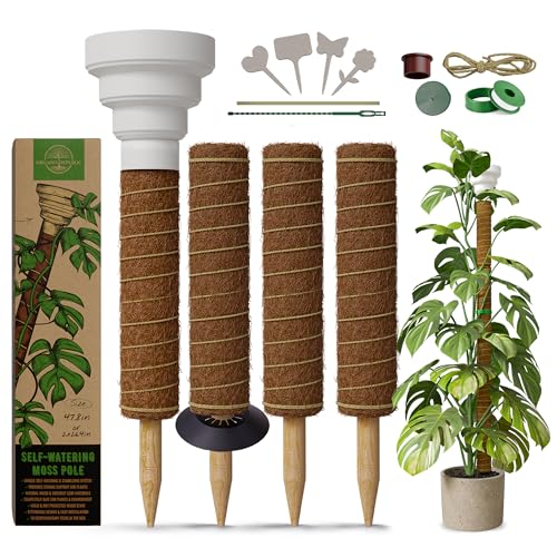 Organo Republic Moss Pole Monstera Plant Support Stakes - 2x26.4 or 48.7" Unique Self-Watering, Extendable Coco Coir Pole for Climbing Plant Supports for Potted Plants Indoor, Totem Pole for Pothos - size: 4 Pack - 48.7 Inch