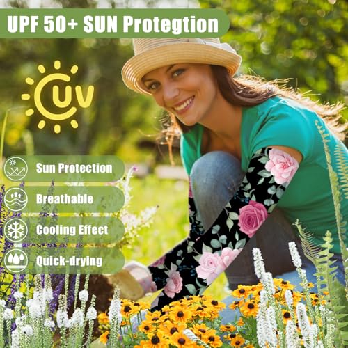 Gardening Sleeves for Women UV Sun Protection with Thumb Hole Anti-Scratch - color: Black Rose