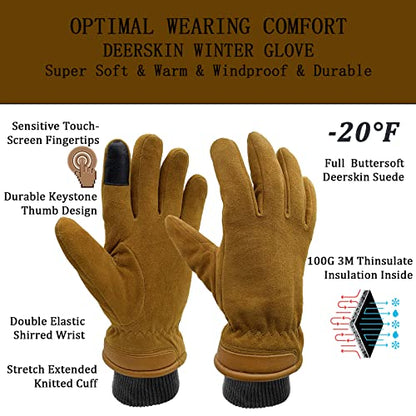 SKYDEER 3M Thinsulate Thermal Winter Work Gloves with Windproof Premium Genuine Deerskin Suede Leather (Unisex SD8671T) - color: Sd8653t, size: X-Large