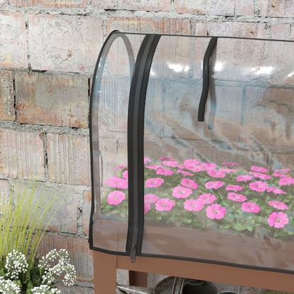 Outsunny Raised Garden Bed with Greenhouse Cover, Lockable Wheels, Brown
