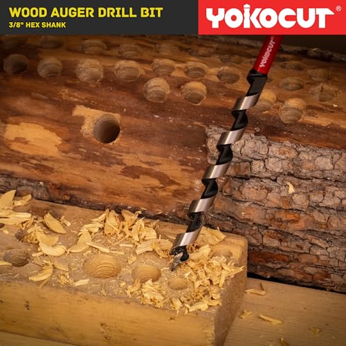5/8" x 12" Auger Drill Bit for Wood, Hex Shank 3/8", 2-Flute, High Carbon Steel, Ship Auger Bit for Soft & Hard Wood, Plastic, Drywall, Tree Stump & Composite Materials - size: 5/8", style: Length: 12"