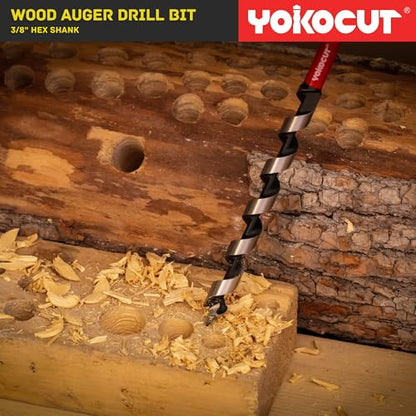 5/8" x 12" Auger Drill Bit for Wood, Hex Shank 3/8", 2-Flute, High Carbon Steel, Ship Auger Bit for Soft & Hard Wood, Plastic, Drywall, Tree Stump & Composite Materials - size: 5/8", style: Length: 12"