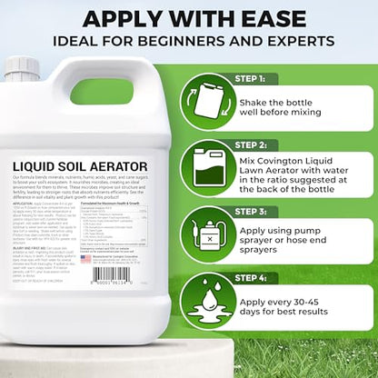 Covington Liquid Lawn Aerator (1 Gallon) – Soil Conditioner & Softener for Lawns & Gardens – Loosens Clay & Compacted Soil for Better Water & Nutrient Absorption – Liquid Aeration Concentrate - size: 1 Gallon