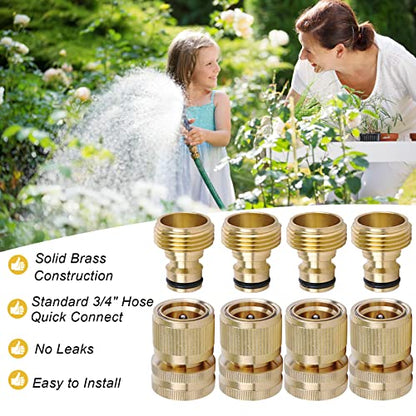 Brass Hose Quick Connect, 3/4 Inch GHT Garden Hose Quick Connector - size: 4 Packs
