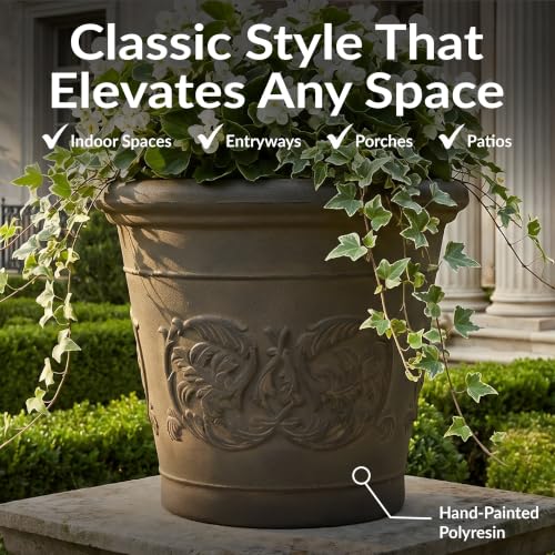 Sunnydaze Arabella 16'' Plastic Planter Pot for Plants, Sable - color: Sable, size: 16 in