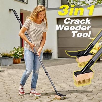 Walensee 66.5in Adjustable 3-in-1 Crack Weeder & Moss Remover Brush Tool