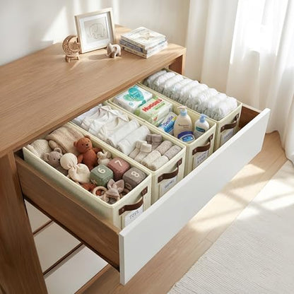 DECOMOMO Narrow Storage Bins, Small Basket with Handles (Beige, 4 Pack) - color: Beige, size: Narrow / 4pcs