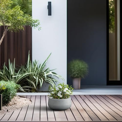 Kante Small Round Bowl Pale Gray Concrete Planter 11.8" Dia, Outdoor - color: Natural Concrete, size: 11.8"w