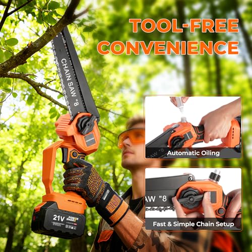 4-in-1 Cordless Brushless Mini Chainsaw for Tree Trimming, 8 inch