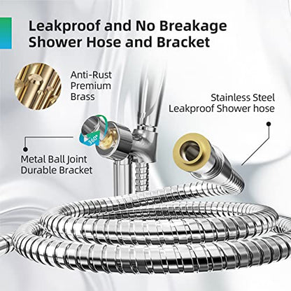 BESAQUO 9 Functions High Pressure Shower Head with Handheld,Built-in Pause Mode&Power Wash,Non-Clogging Nozzles,6ft Hose&Bracket