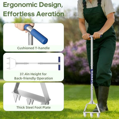 Heavy Duty Steel 6 Conical Spike Lawn Aerator for Compacted Clay, Non-Clog - color: BLUE