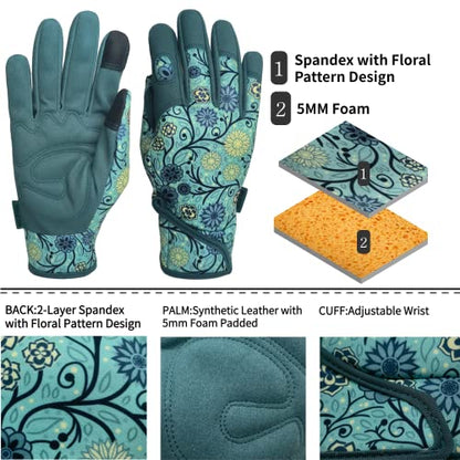 Cute Pattern Gardening Gloves,Thornproof Garden Glove,Gardener Gift - color: 2 Pairs Per Pack-lake Blue, size: Large