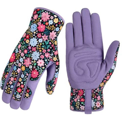 Gardening Gloves for Women, Breathable Leather Garden Gloves,Gardening Gift - color: Purple - Flower